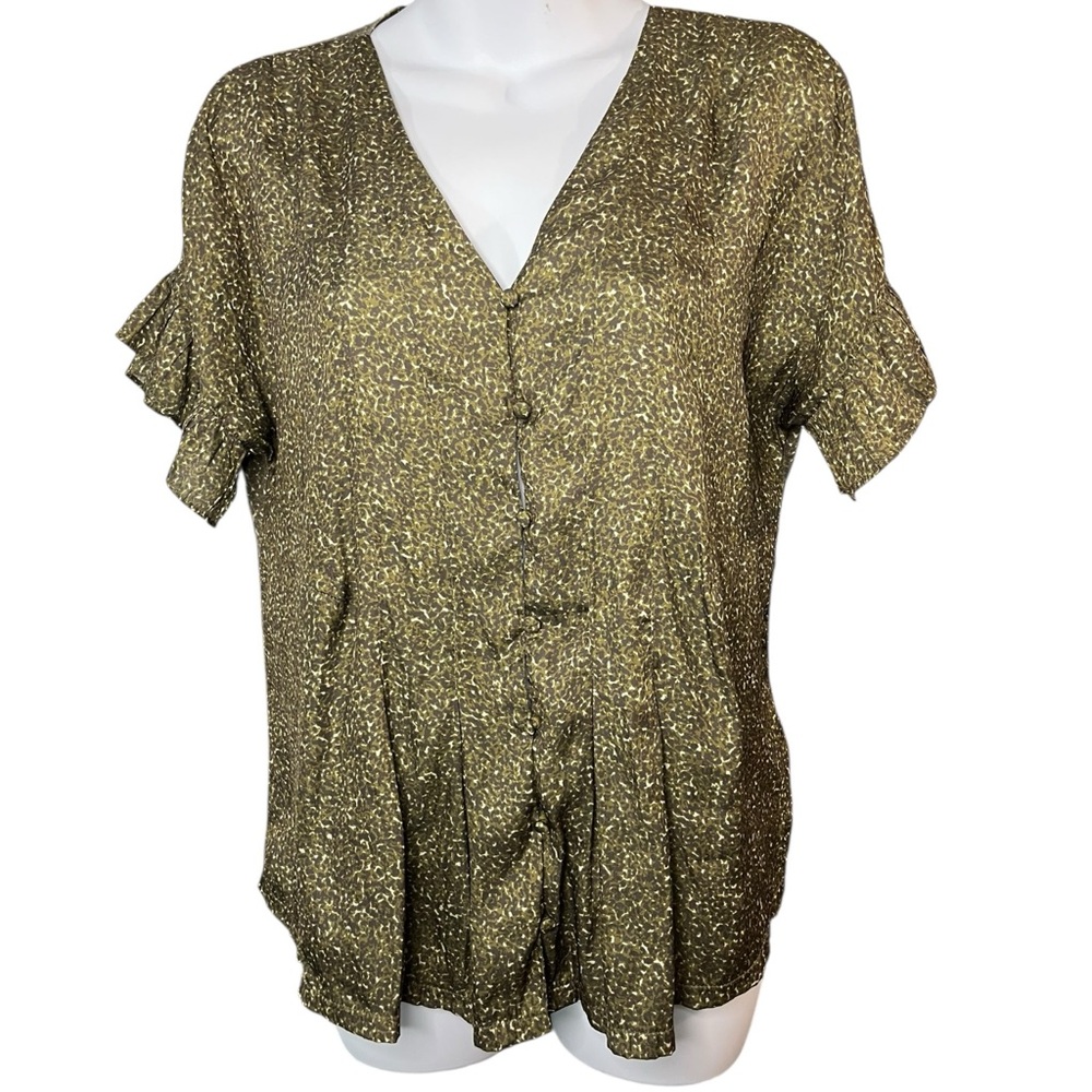 Anthropologie Dolan Olive Green Speckled Ruffle Sleeve Blouse